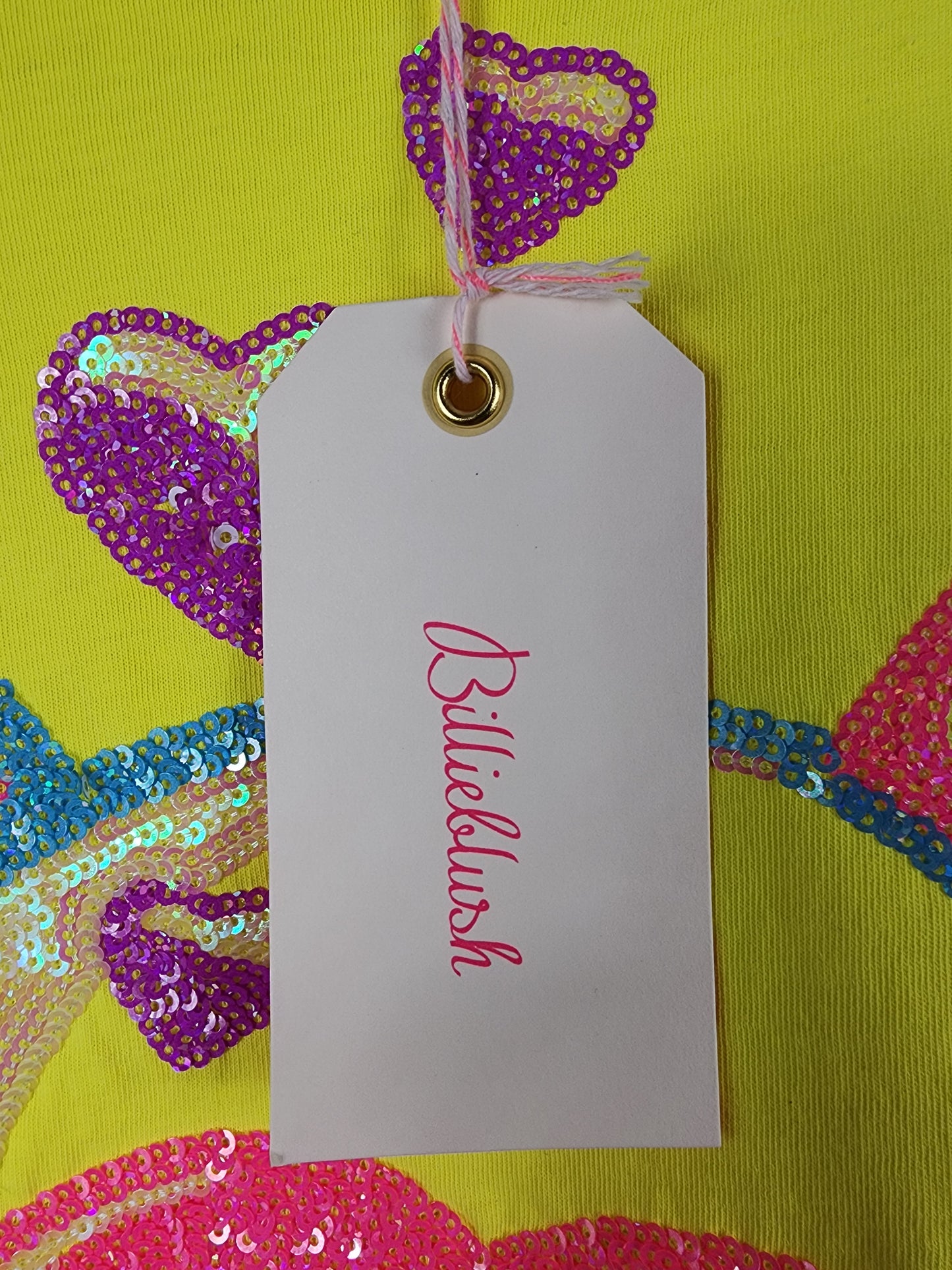 T-shirt Billieblush jaune fluo à sequins – 10 ans
