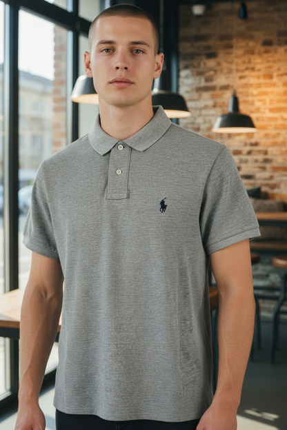 Polo Ralph Lauren Custom Slim Fit – Gris chiné (Taille L)