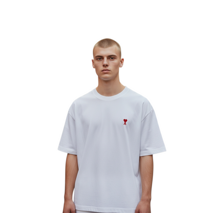 T-shirt AMI Paris Blanc – Logo Ami de Cœur Rouge