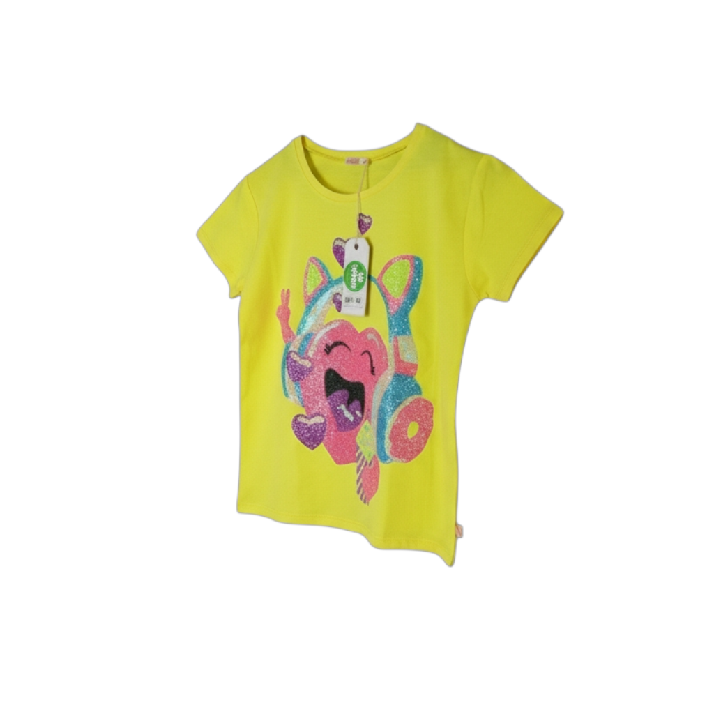 T-shirt Billieblush jaune fluo à sequins – 10 ans