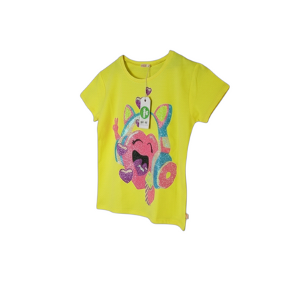 T-shirt Billieblush jaune fluo à sequins – 10 ans