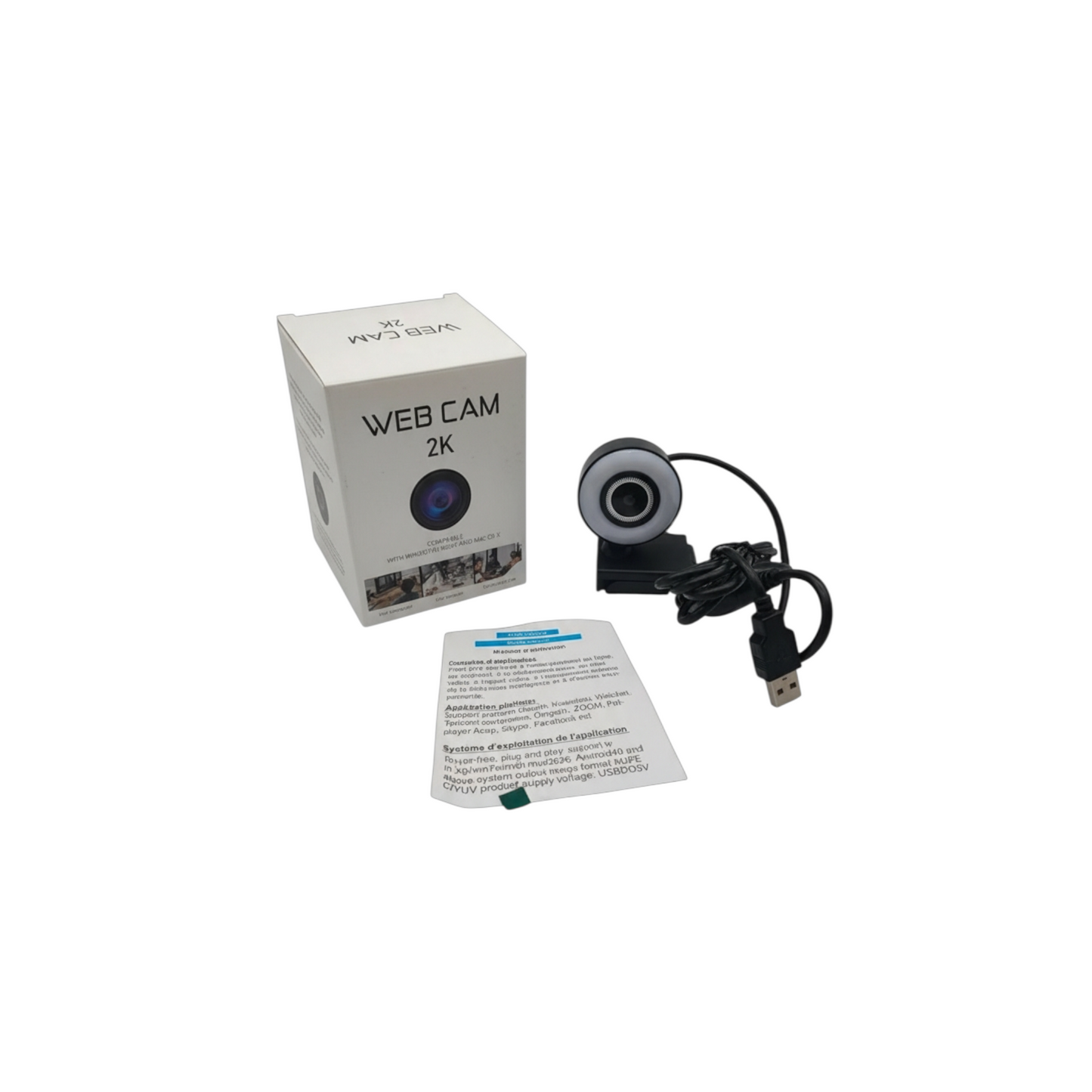 Webcam 2K avec microphone intégré et anneau lumineux