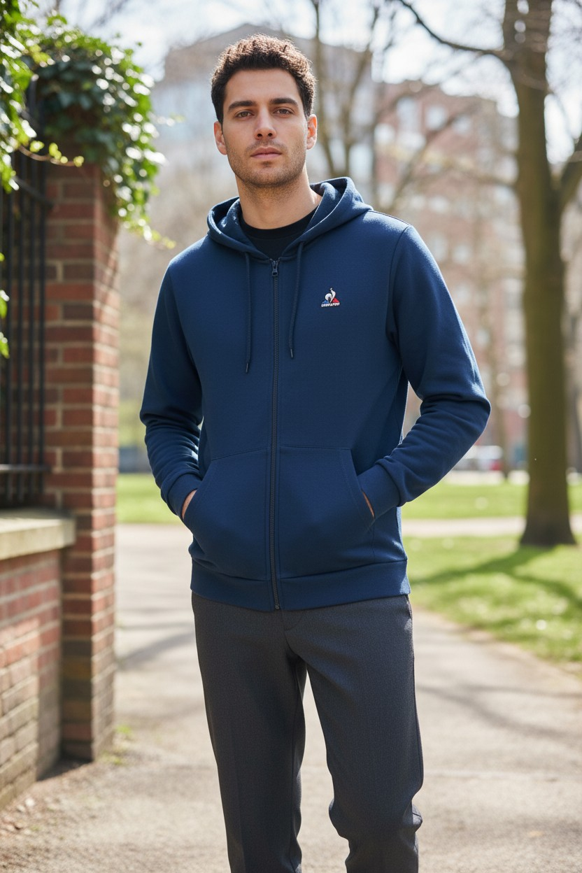 Sweat zippé à capuche Le Coq Sportif – Bleu Victory – Taille S