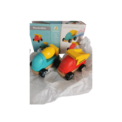 Lot de 2 Véhicules de Chantier en Bois – Camion Benne & Camion Toupie (Dès 12 mois)