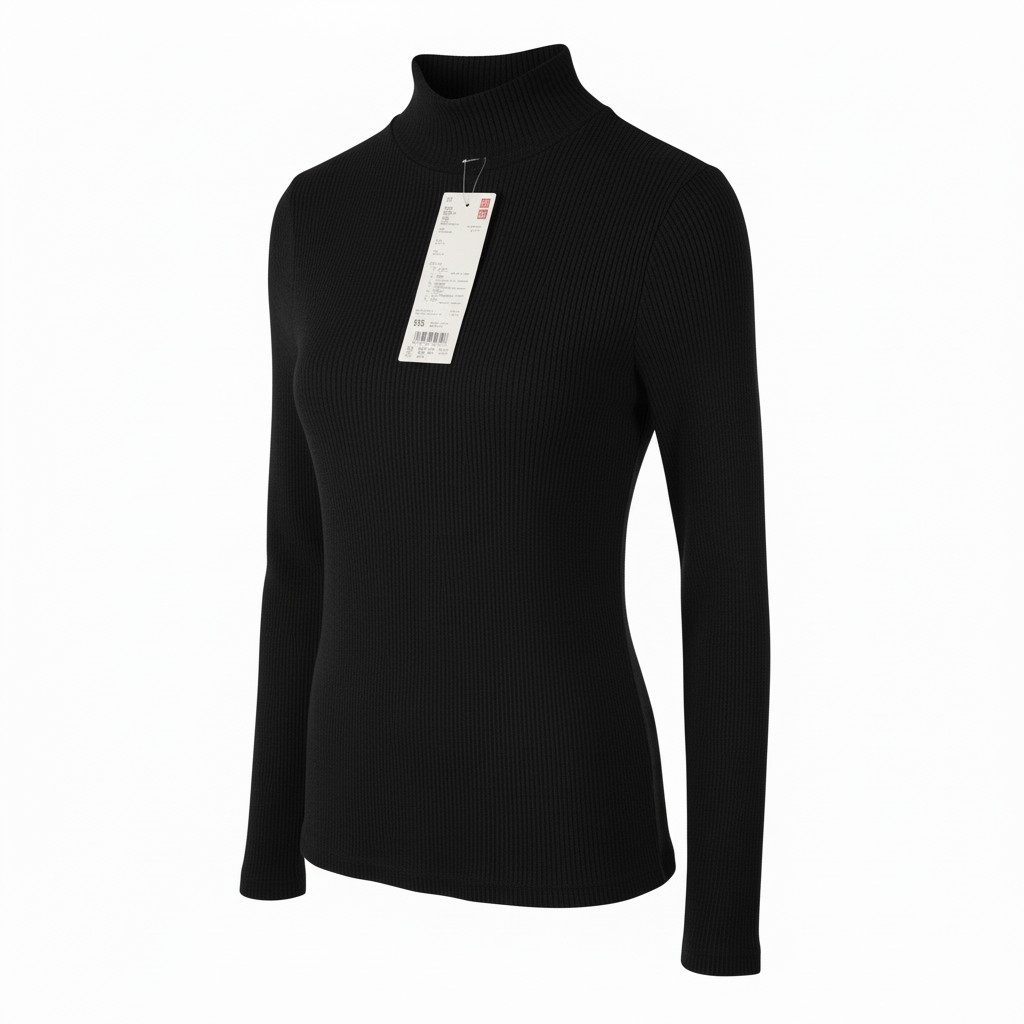 Haut col montant côtelé femme UNIQLO – taille XXS, gris ou noir