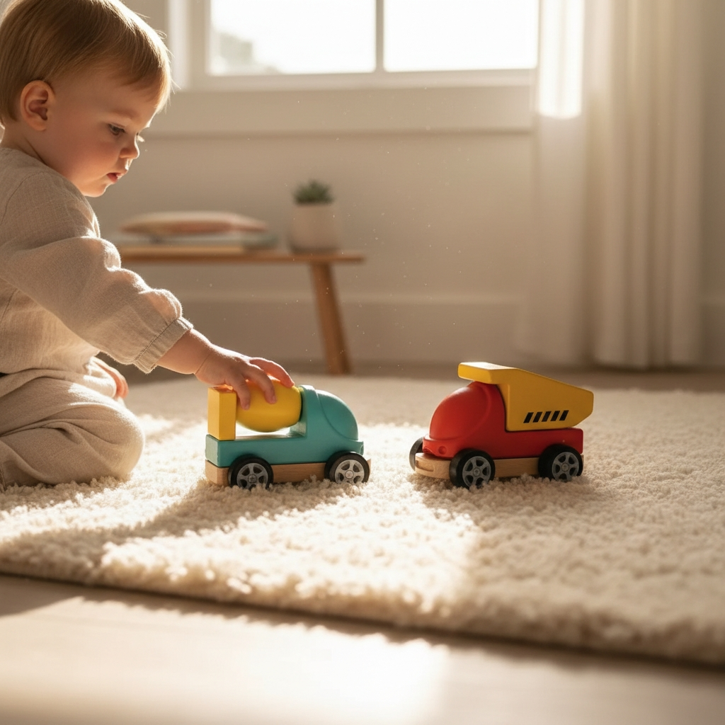 Lot de 2 Véhicules de Chantier en Bois – Camion Benne & Camion Toupie (Dès 12 mois)