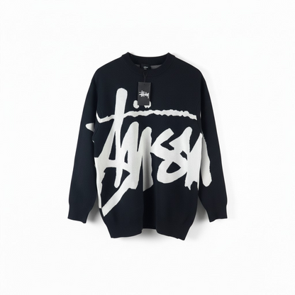 Pull Stüssy Logo Oversize Noir & Blanc – 100% Coton taille S