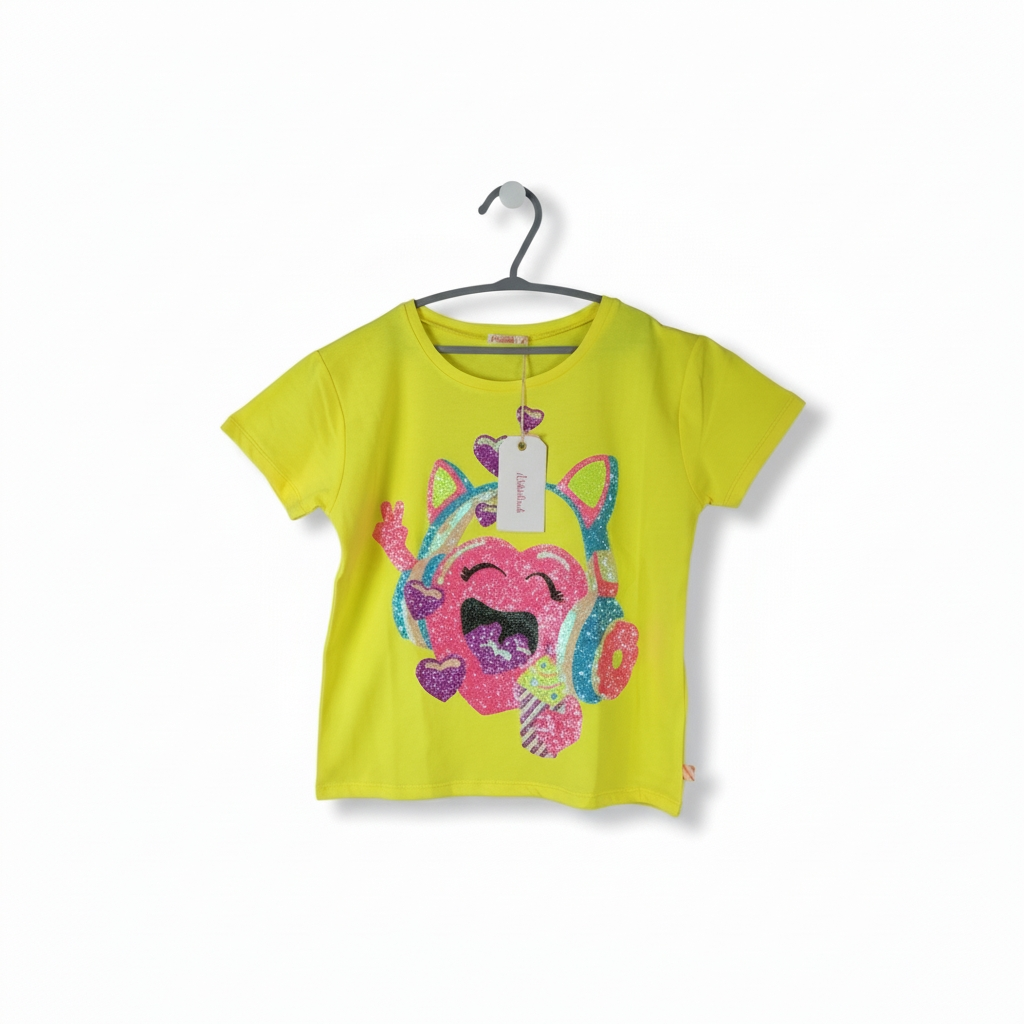 T-shirt Billieblush jaune fluo à sequins – 10 ans