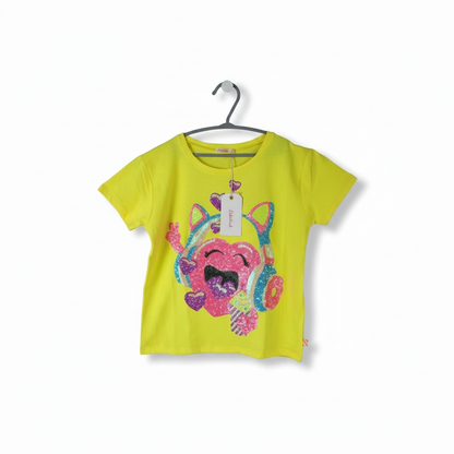 T-shirt Billieblush jaune fluo à sequins – 10 ans