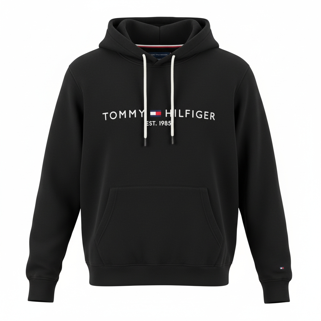 Hoodie Tommy Hilfiger Logo Brodé – Noir (Black)