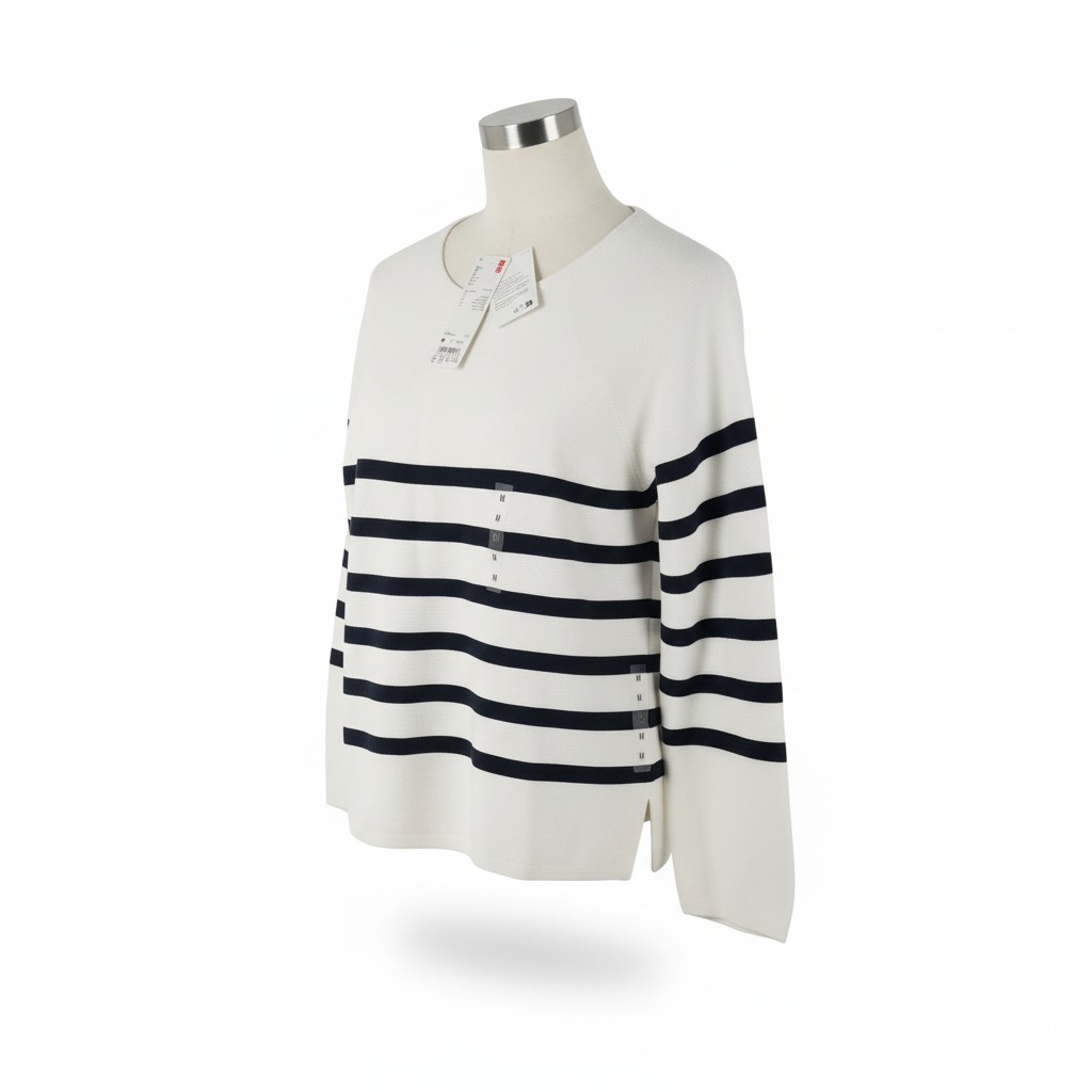 Pull marinière en maille UNIQLO Femme – Blanc cassé & Rayures marines – Taille M